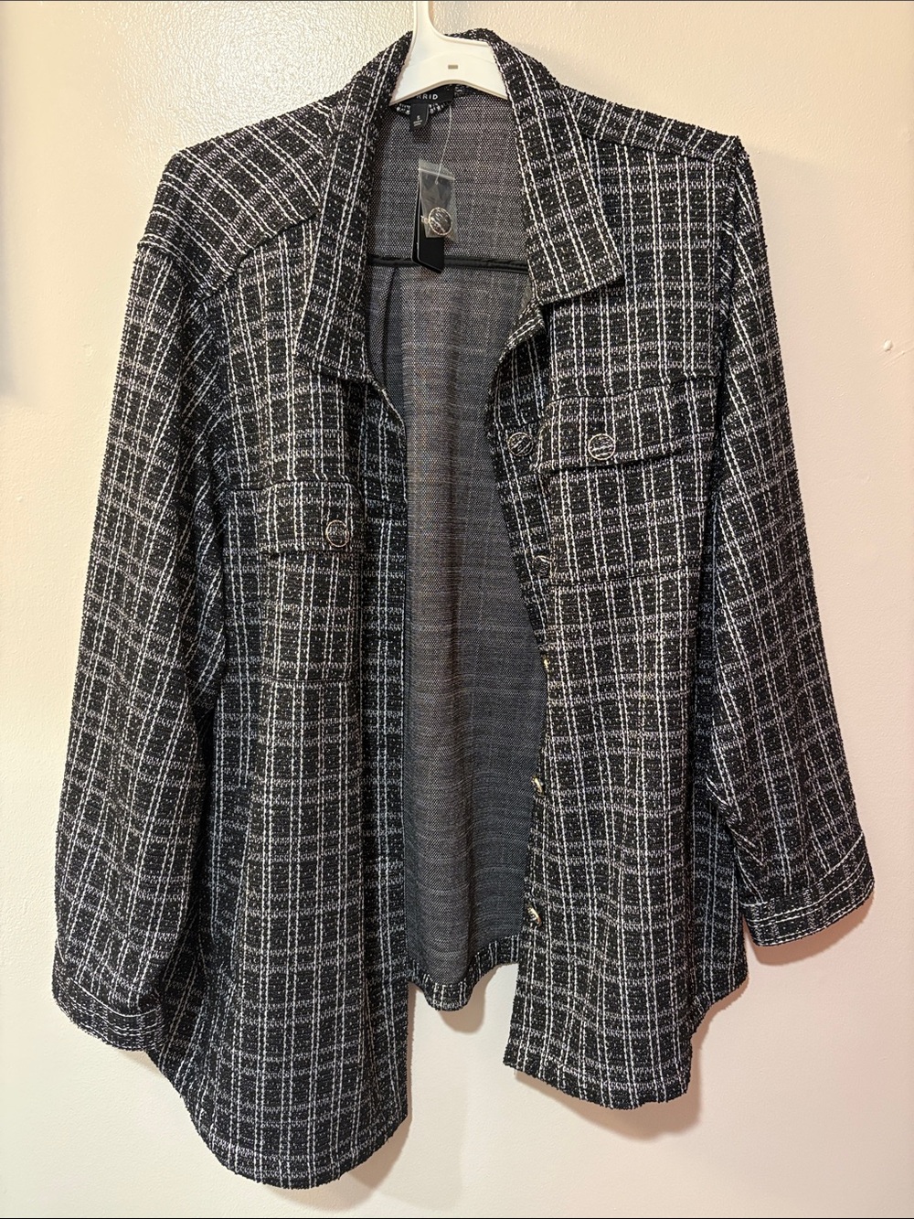 torrid Black & White Tweed Jacket with Gold Button Accent